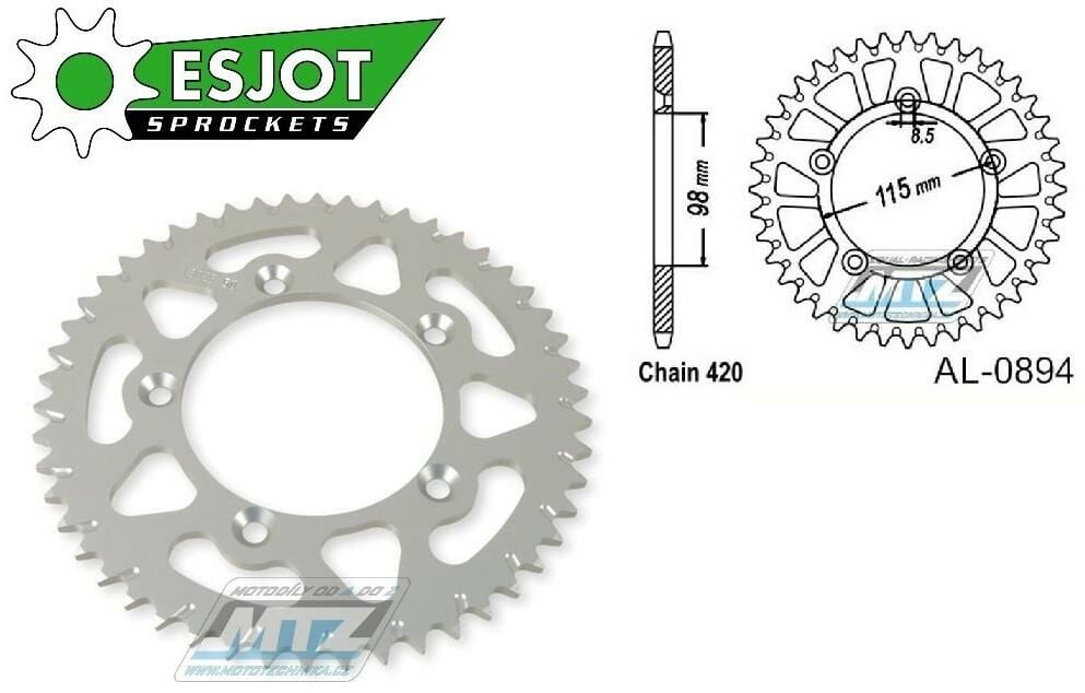 Obrázek produktu Rozeta řetězová (převodník) Dural 0894-45zubů ESJOT 51-13025-45 - barva stříbrná - KTM 65SX / 02-24 + 60SX / 97-01 + Husqvarna TC65 / 17-24 + Gas-Gas MC65 AL-0894-45-ES