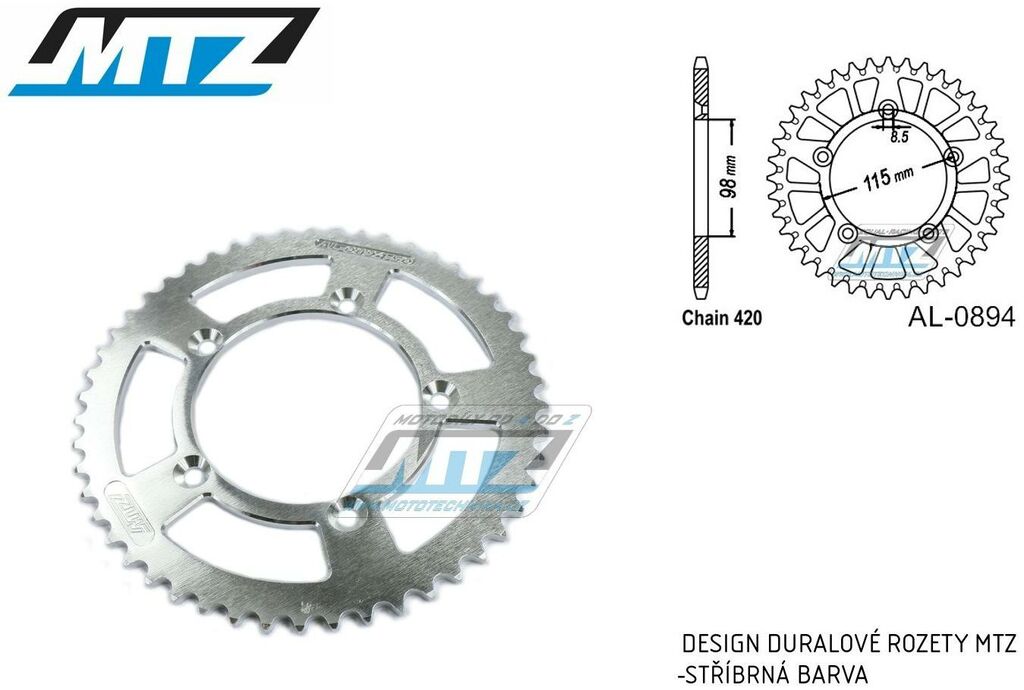 Obrázek produktu Rozeta řetězová (převodník) Dural 0894-50zubů MTZ stříbrná - KTM 65SX / 02-24 + 60SX / 97-01 + Husqvarna TC65 / 17-24 + Gas-Gas MC65 AL-0894-50