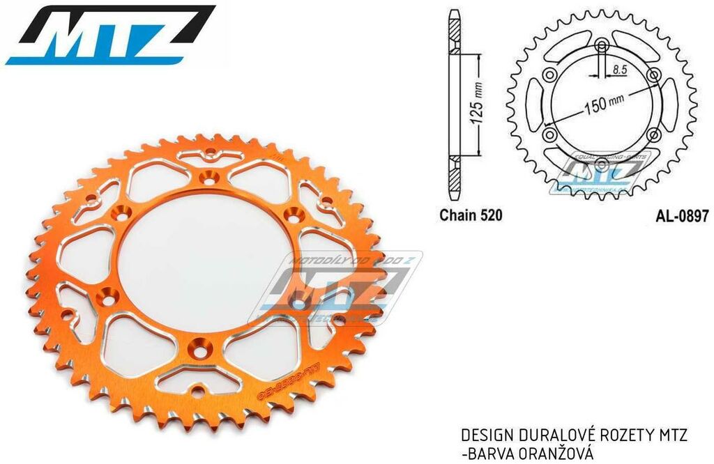 Obrázek produktu Rozeta řetězová (převodník) Dural 0897-50zubů MTZ oranž - KTM 125SX+250SXF+ 360EXC+400EXCF+300XC+450XCF+440MX+790 Adventure+620 EGS+690 Duke+125LC2+ 350LC4+525SMR+690SMC + Husaberg TE250+FC350+FE450+F AL-0897-50-E7