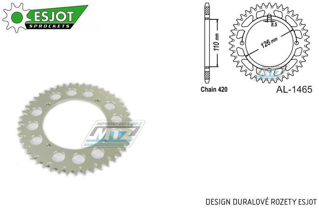 Obrázek produktu Rozeta řetězová (převodník) Dural 1465-47zubů ESJOT 51-13200-47 - barva stříbrná - Kawasaki KX65 / 00-20 + Suzuki RM65 / 03-05 AL-1465-47-ES