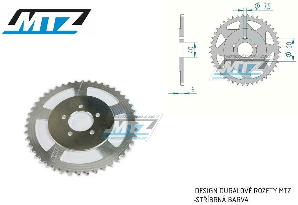 Obrázek produktu Rozeta řetězová (převodník) Dural KTM50B-39zubů MTZ stříbrná - KTM 50SX Pro Senior LC / 03-13 AL-KTM50B-39