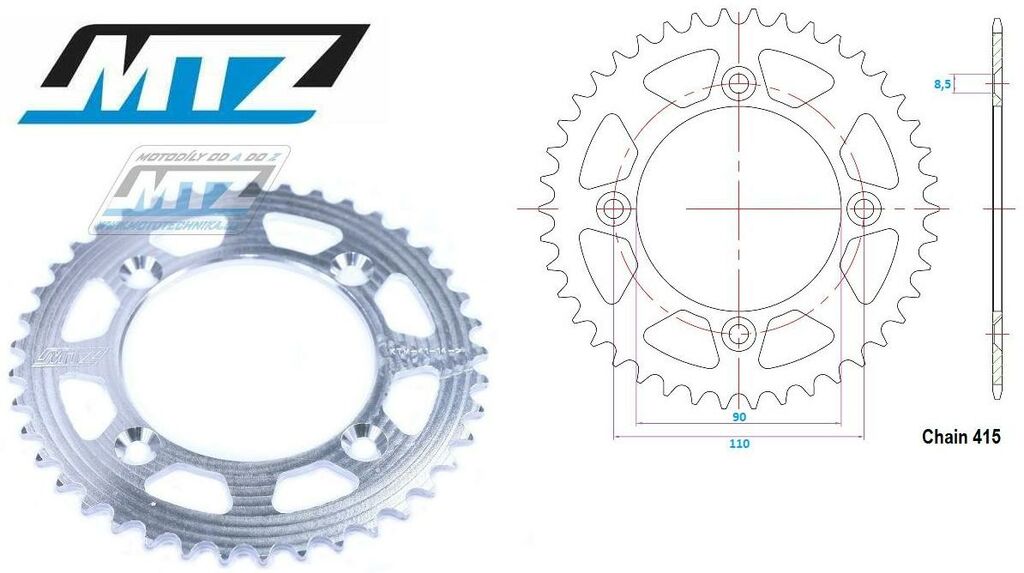 Obrázek produktu Rozeta řetězová (převodník) Dural KTM50-41zubů MTZ - KTM 50SX / 14-23 + SX-E 5 / 20 + Husqvarna TC50 / 17-23 AL-KTM50D-41