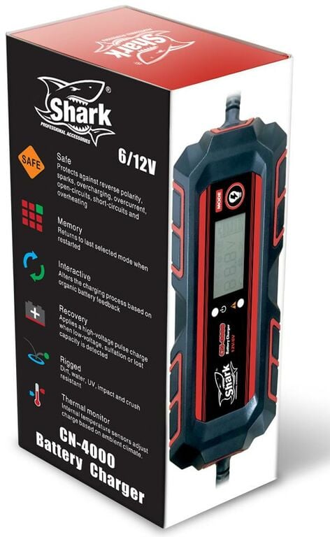 SHARK Automatická inteligentní nabíječka baterií CN-4000, 6/12V, IP54, 4A DC 800-4000-3