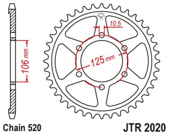 Obrázek produktu ocelová rozeta pro sekundární řetězy typu 520, JT (41 zubů)