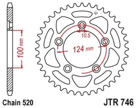 Obrázek produktu ocelová rozeta pro sekundární řetězy typu 520, JT (44 zubů)