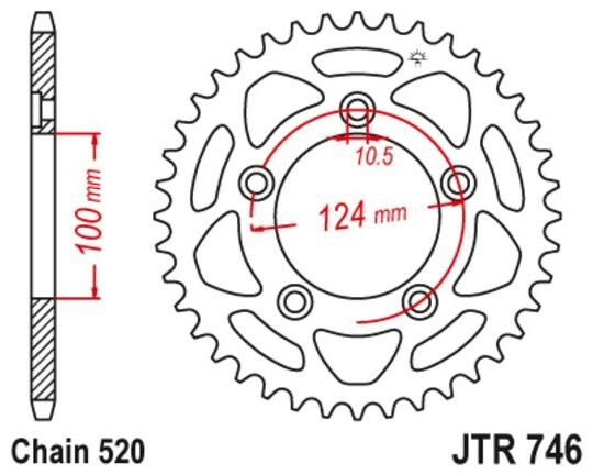 Obrázek produktu ocelová rozeta pro sekundární řetězy typu 520, JT (48 zubů)