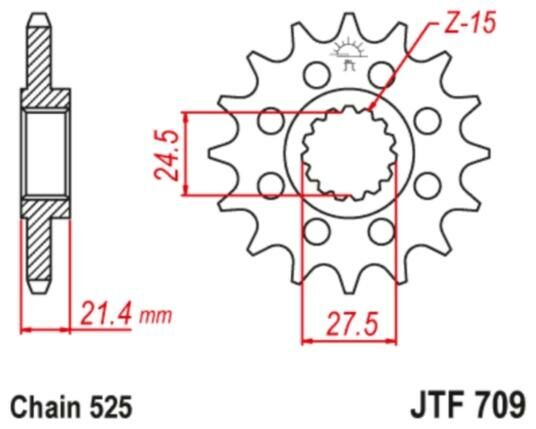 Obrázek produktu řetězové kolečko pro sekundární řetězy typu 525, JT (16 zubů)