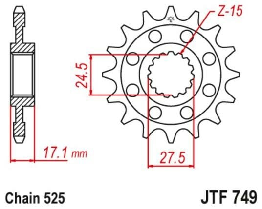Obrázek produktu řetězové kolečko pro sekundární řetězy typu 525, JT (16 zubů)