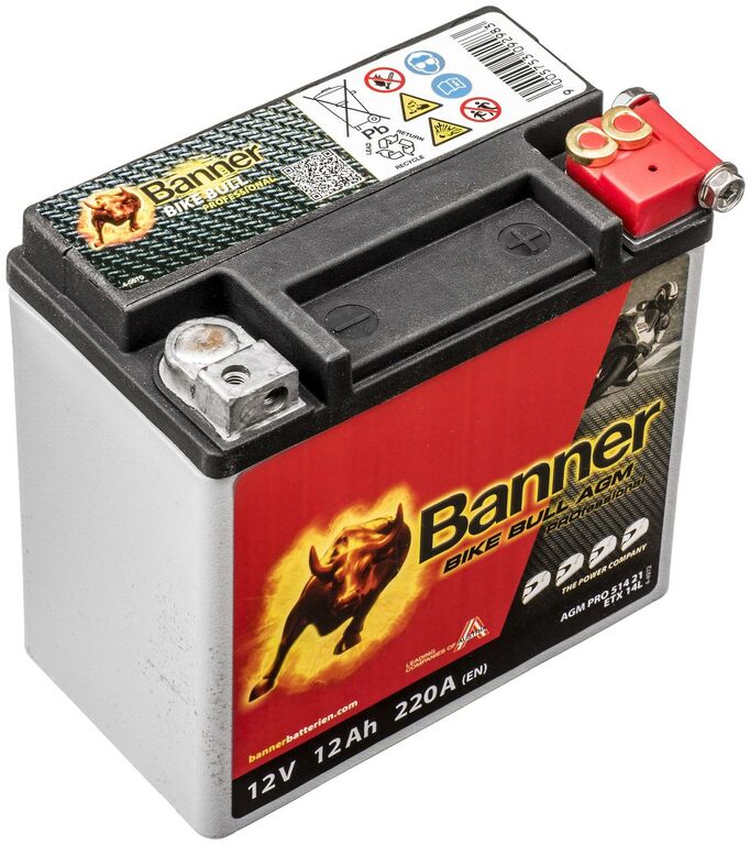 Obrázek produktu baterie 12V, ETX 14L, 12Ah, 220A, BANNER Bike Bull AGM PRO 150x88x145 AGMPRO 514 21
