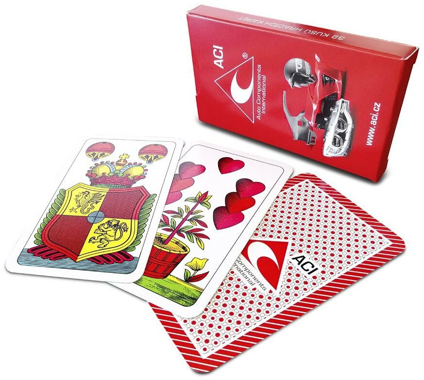 Obrázek produktu klasické hrací karty jednohlavé, 32 ks v krabičce,  s logem ACI
