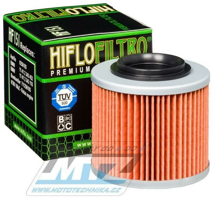 Obrázek produktu Filtr olejový HF151 (HifloFiltro) - Aprilia 311TX + 320TR + 350ETX + 650 Pegaso + Bimota 650 + BMW F650 Funduro + F650GS Dakar + G650GS + G650 Xchallenge + Bombardier DS650 + CCM 604 + Jawa 650 + MuZ  HF151