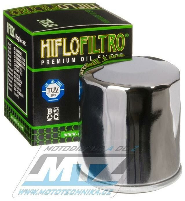 Obrázek produktu Filtr olejový HF303C (HifloFiltro) chromový - Access 450 + Bimota 1000 + Honda 40hp + CB400+CBR1000+VT1100 + Kawasaki KVF400 Prairie+ Jet Ski STX+KLF400 + ZX600 + Z1000 + Polaris 400 Ranger+500 Sports HF303C