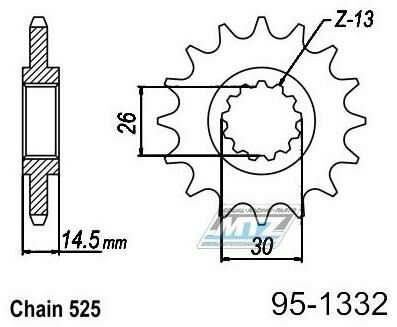 Obrázek produktu Kolečko řetězové (pastorek) 1332-16zubů MTZ - Honda CB750F + CB750 Nighthawk + RVF750R + VFR800F Interceptor + VFR800X Crossrunner + CB1000R 95-1332-16