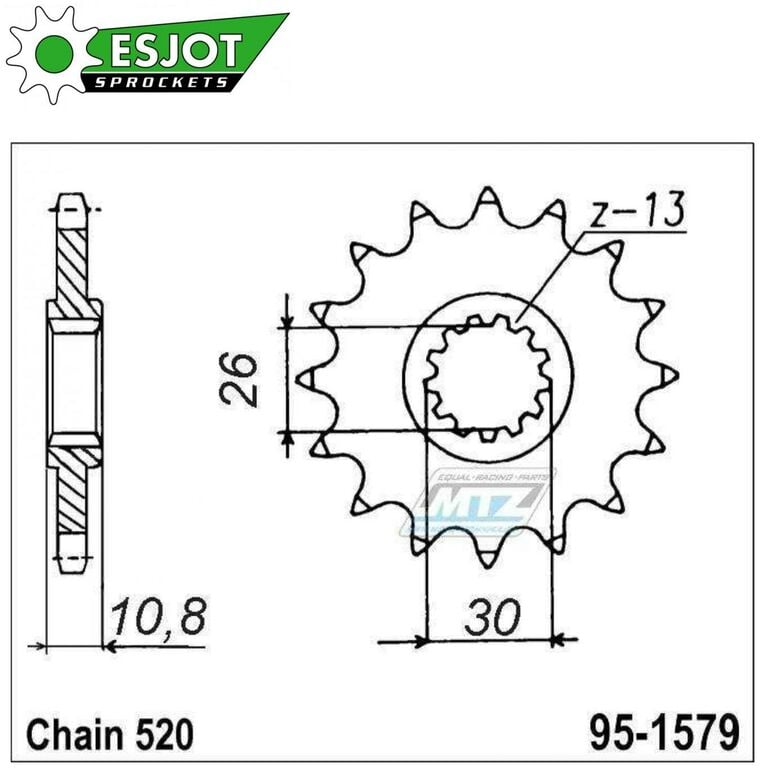 Obrázek produktu Kolečko řetězové (pastorek) 1579-15zubů ESJOT 50-32089-15S - Yamaha YZFR1 + YZF-R1 + FZ1 95-1579-15-ES