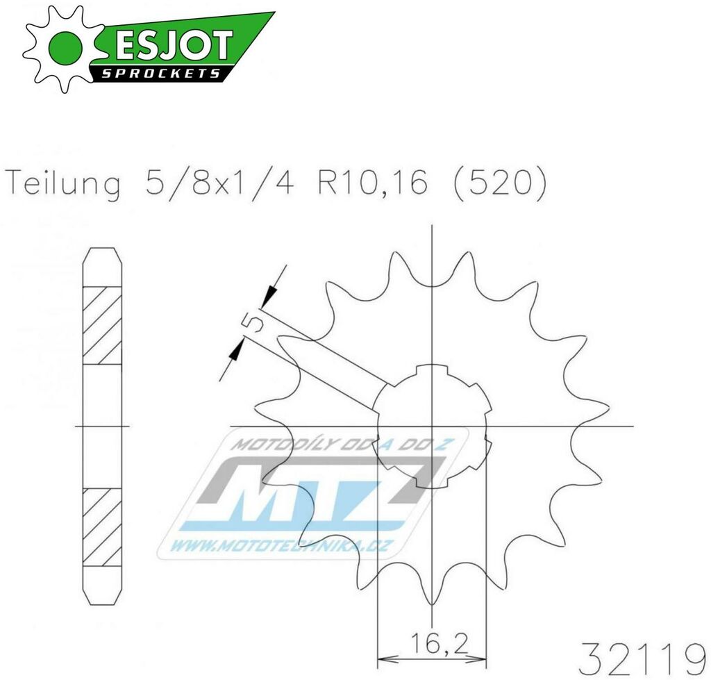 Obrázek produktu Kolečko řetězové (pastorek) 32119-11zubů ESJOT 50-32119-11 - Gas-Gas TXT125+TXT200+TXT321 + TXT249+TXT280 / 01-17 + 125 Pampera / 02 + 250 Pampera / 97-01 50-32119-11