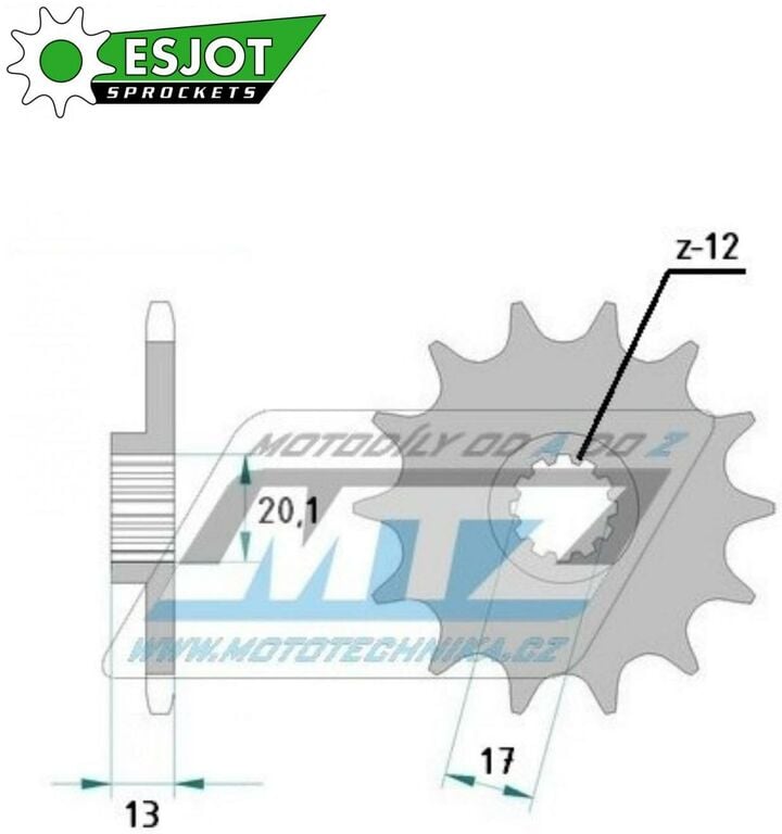 Obrázek produktu Kolečko řetězové (pastorek) TM126-12zubů ESJOT 50-32105-12 - TM EN125 + MX125 / 13-24 95-TM125EW-12