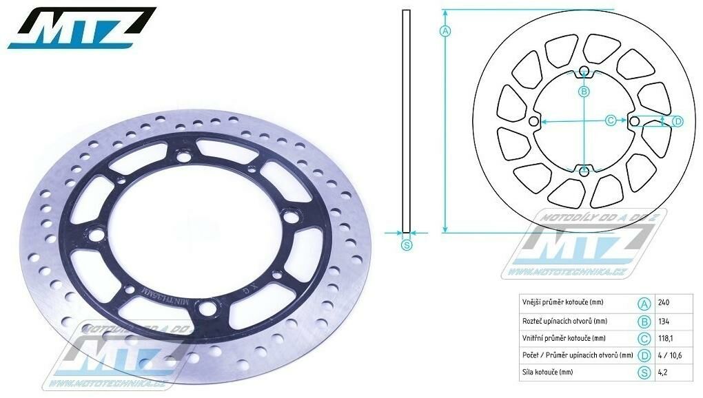Obrázek produktu Kotouč brzdový MTZ - Honda CR125+CR250+CR500+XR350+XL250+XL350+XLR125 K-F101N
