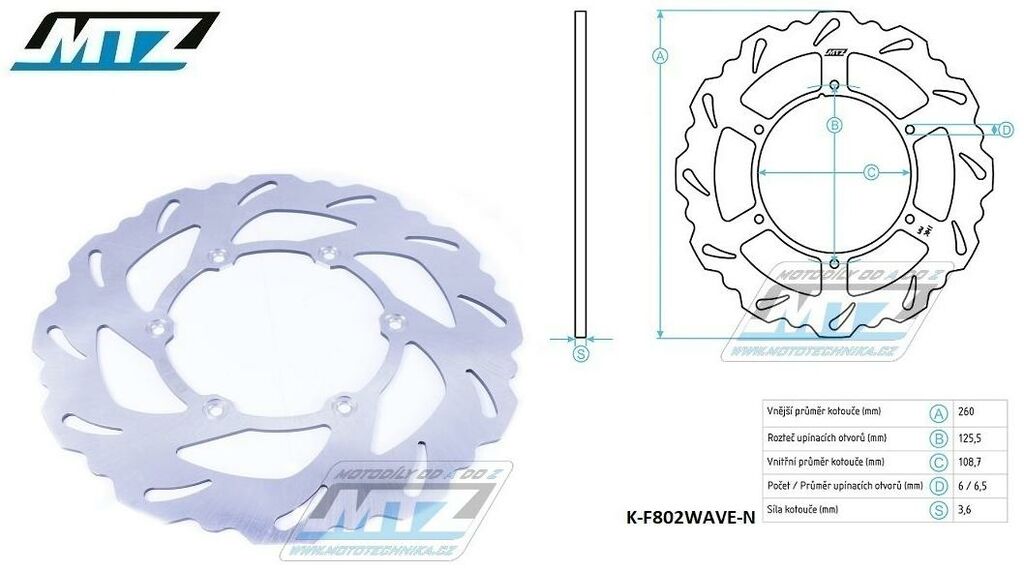 Obrázek produktu Kotouč brzdový MTZ - zubatý desing Wave - Gas-Gas EC250+EC300 / 97-20 + EC125+EC200+MC125+MC250 + ECF250+ECF300+ECF450 K-F802WAVE-N