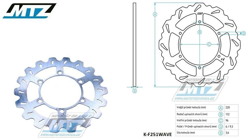Obrázek produktu Kotouč brzdový MTZ - zubatý desing Wave - Kawasaki KX85 / 01-24 + KX100 / 01-21 + KX112 / 22-24 K-F251WAVE