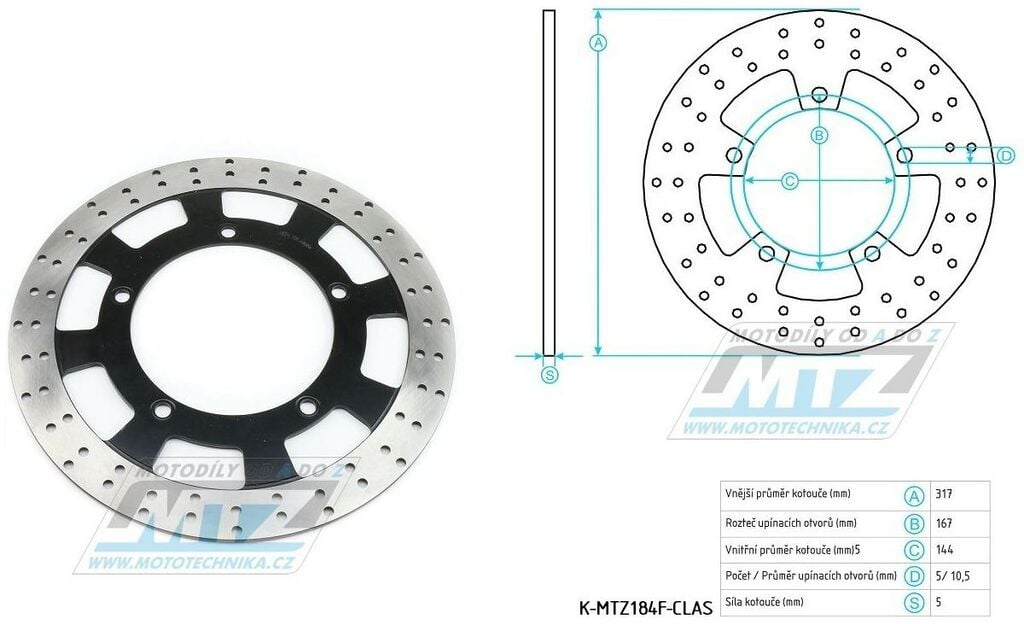 Obrázek produktu Kotouč brzdový (318/144/5D) - kulatý design - Honda VF750+VT850+VT1100Shadow K-MTZ184F