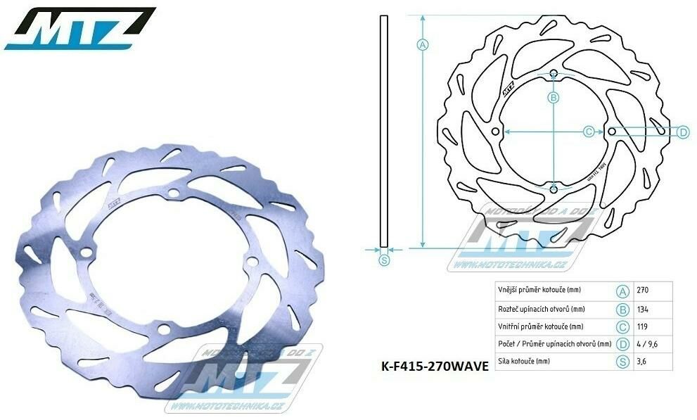 Obrázek produktu Kotouč brzdový MTZ nerezový - zubatý desing Wave (vnější průměr 270mm) - Suzuki RMZ250 / 19-24 + RMZ450 / 18-24 K-F415-270WAV