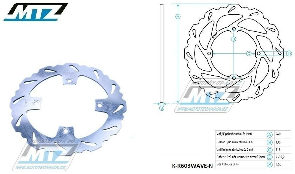 Obrázek produktu Kotouč brzdový MTZ nerezový - zubatý desing Wave - Beta 250RR-525RR + Husqvarna CR+SMS125+SMR400+SMR449+SMR450+SM610+TC250-TC511+TE250-TE511+WRE125+WR125-WR300 K-R603WAVE-N