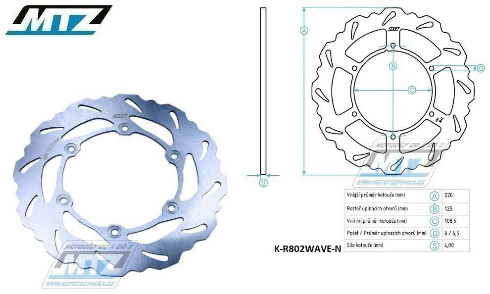 Obrázek produktu Kotouč brzdový MTZ nerezový - zubatý desing Wave - Gas-Gas EC250+EC300 / 97-20 + EC125+EC200+MC125+MC250 + ECF250+ECF300+ECF450 K-R802WAVE-N