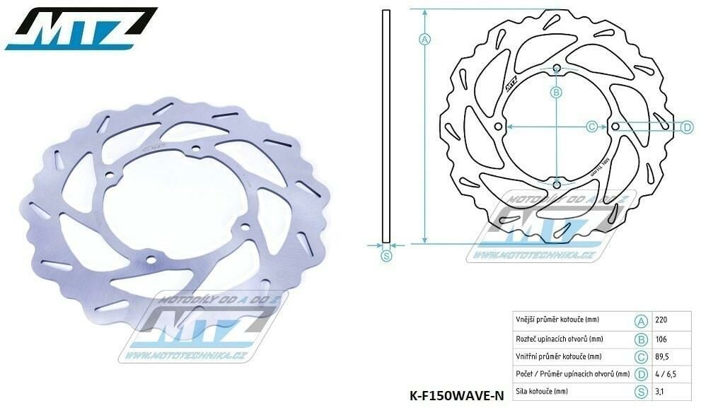 Obrázek produktu Kotouč brzdový MTZ nerezový - zubatý desing Wave - Honda CR80+CR85+CRF150 (k-f150wavw-n) K-F150WAVE-N
