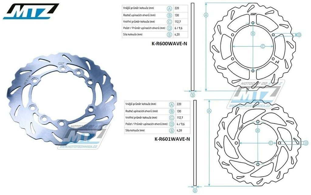 Obrázek produktu Kotouč brzdový MTZ nerezový - zubatý desing Wave - Husqvarna CR + TC250+TC410+TC450 + TC570+TC610 + TE250+TE410+TE450+TE510 + TE570+TE610 + WR125+WRE125+WR250+WR360 K-R600/601W-N