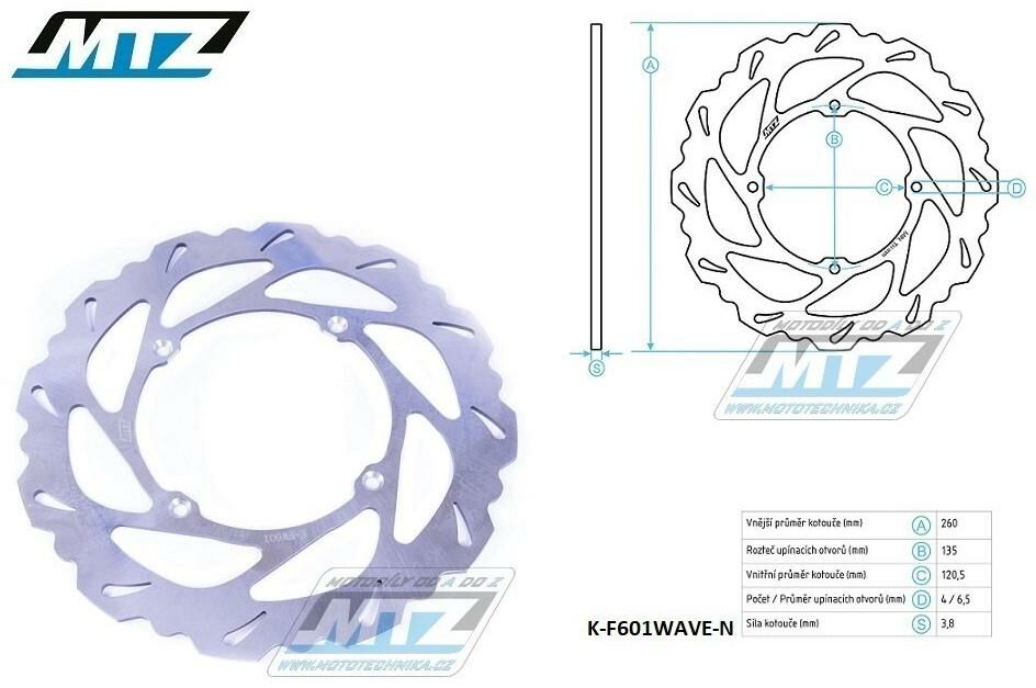 Obrázek produktu Kotouč brzdový MTZ nerezový - zubatý desing Wave - Husqvarna CR125+CR150+CR250+TC250+TC410+TC449+TC450+TC510+TC511+TC570+TC610 + TE250+TE310+TE410+TE449+TE450+TE510+TE511+TE570+TE610+TE630 + SMS125+WR K-F601WAVE-N