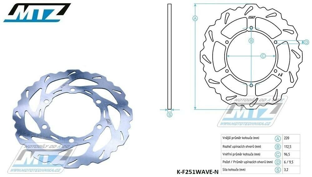 Obrázek produktu Kotouč brzdový MTZ nerezový - zubatý desing Wave - Kawasaki KX85 / 01-24 + KX100 / 01-21 + KX112 / 22-24 K-F251WAVE-N