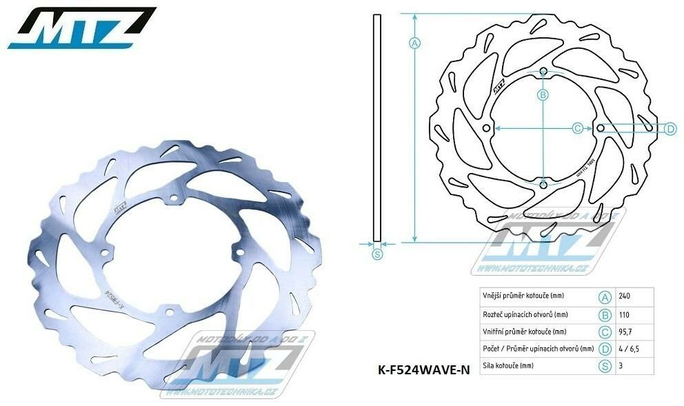 Obrázek produktu Kotouč brzdový MTZ nerezový - zubatý desing Wave - KTM 85SX / 13-24 + Husqvarna TC85 / 14-24 + Gas-Gas MC85 / 21-24 K-F524WAVE-N