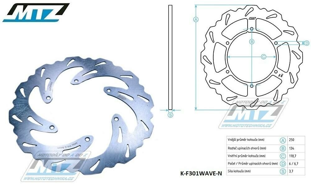 Obrázek produktu Kotouč brzdový MTZ nerezový - zubatý desing Wave - Suzuki RM125+RM250+RMX250 + DRZ400S+DRZ400E + Yamaha YZ125+YZ250+YZ250X+YZF250+YZF250X+YZF426+YZF450+YZF450X + WRF250+WR250+WRF426+WRF450 K-F301WAVE-N