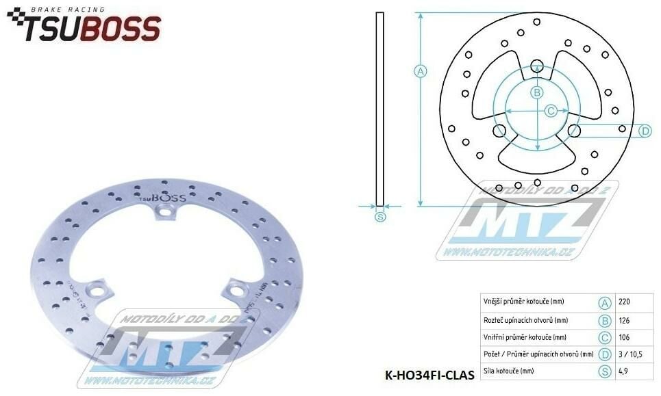 Obrázek produktu Kotouč brzdový (220/105/3D) - Honda X8RS50 / 98-04+X8RX50 / 98-04 K-HO34FI-CLAS