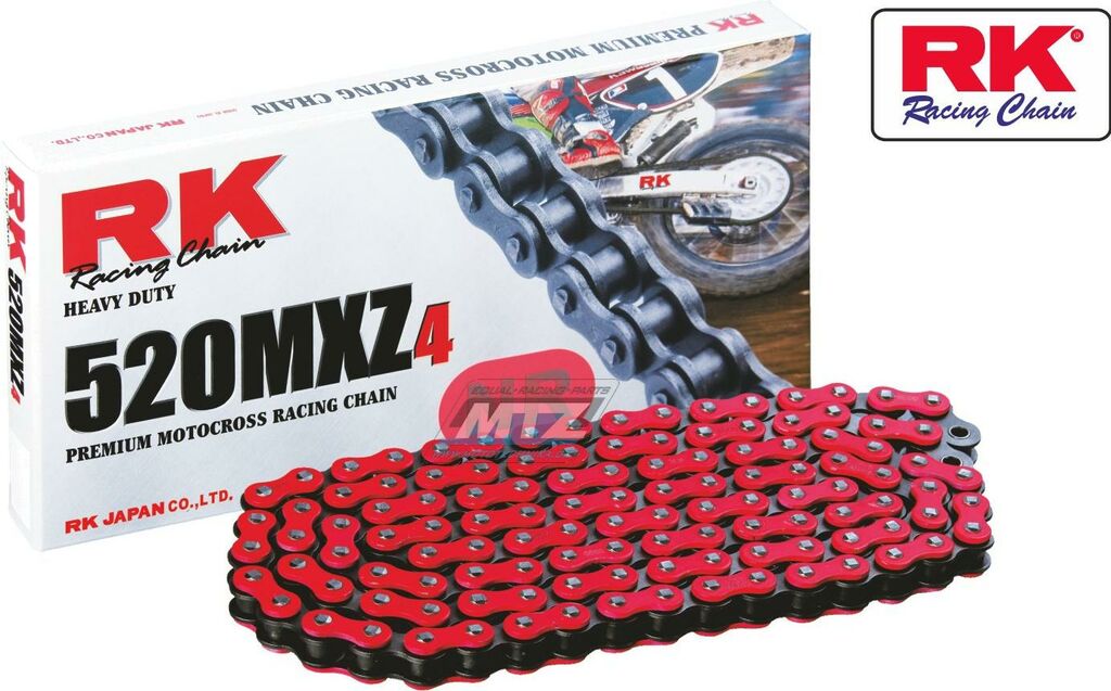 Obrázek produktu Řetěz RK 520 MXZ4 (120čl) - netěsněný/ bezkroužkový (červený) Ř520MXZ120NR