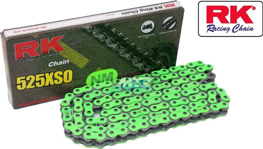 Obrázek produktu Řetěz RK 525 XSO (114čl) - těsněný/ x kroužkový (zelený) Ř525XSO114NM