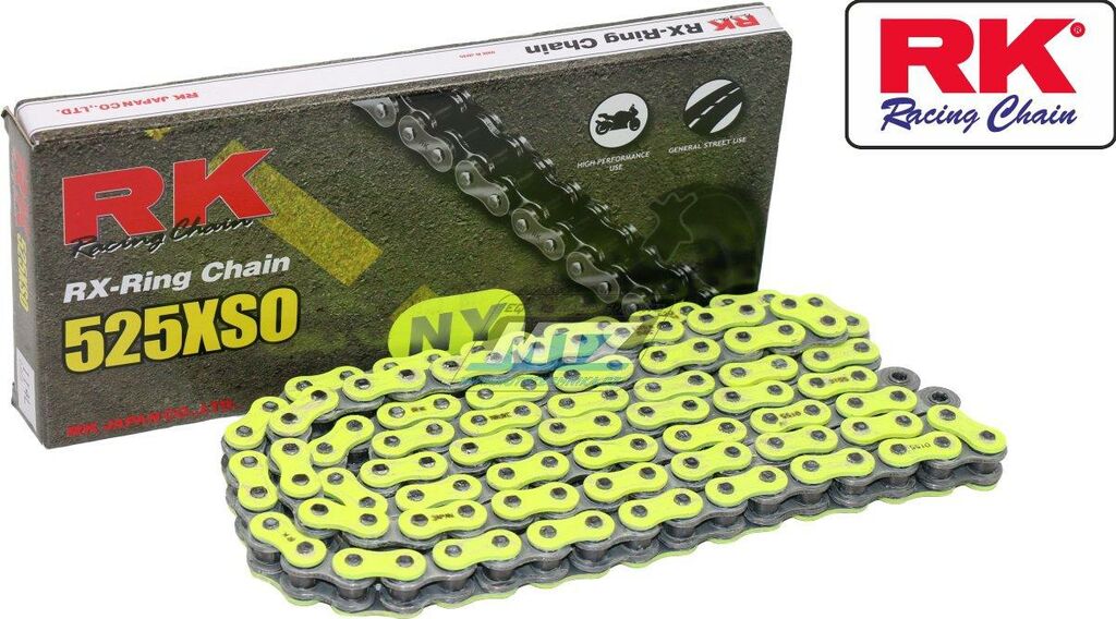 Obrázek produktu Řetěz RK 525 XSO (114čl) - těsněný/ x kroužkový (žlutý) Ř525XSO114NY