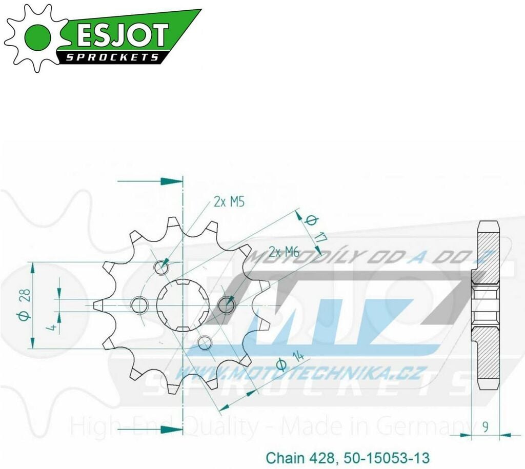 Obrázek produktu Kolečko řetězové (pastorek) 0712-13zubů ESJOT 50-15053-13 - Aprilia 125 RS4 + 125SX+125RX+125Tuono + Derbi 125 DRD + Malaguti 125 RST+125 Monte Pro + Mondial 125 HPS+125i Enduro SMX CBS 50-15053-13