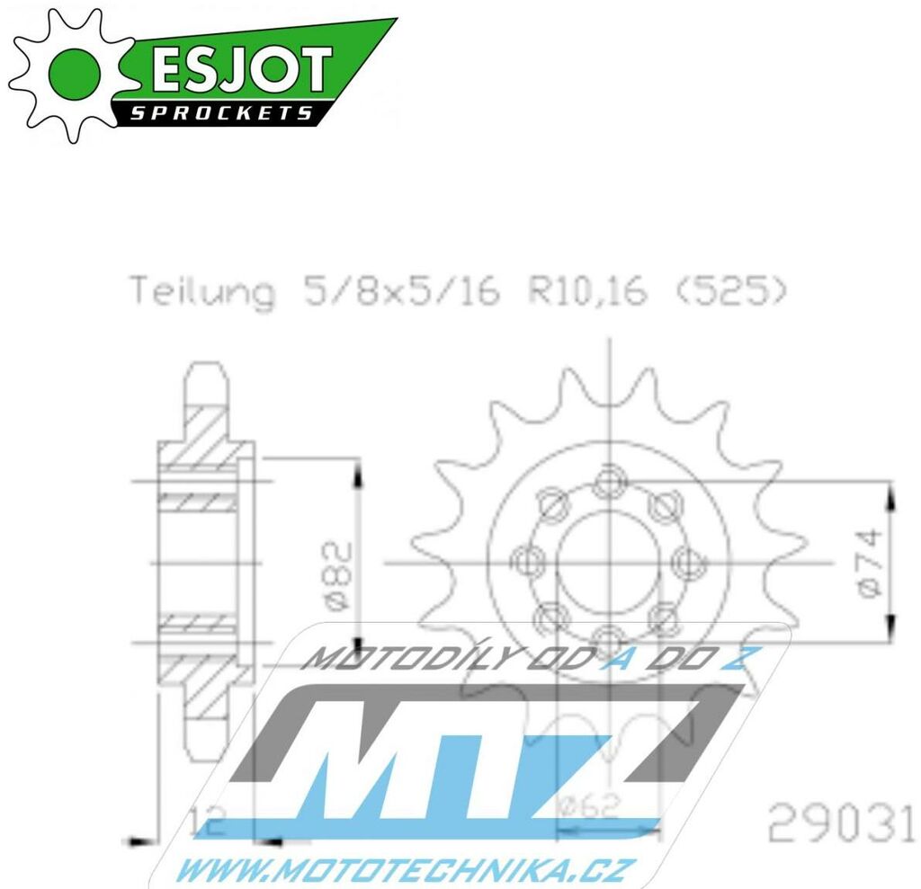 Obrázek produktu Kolečko řetězové (pastorek) 29031-22zubů ESJOT 50-29031-22 - Aprilia SRV850 / 13-17 + Gilera GP800 / 07-14 50-29031-22