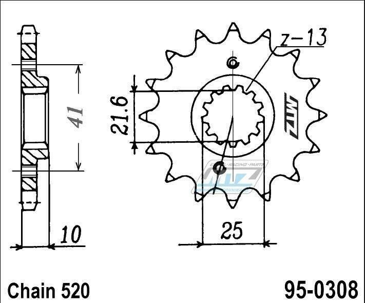 Obrázek produktu Kolečko řetězové (pastorek) 95-0308-15zubů MTZ - Honda FMX650 + FX650 Vigor + SLR650X + NX650 Dominator + SLR650V + Aprilia 650 Pegaso + Derbi 659 Mulhacen + Suzuki GSX-R1100 + Yamaha MT035 + XT660R + 95-0308-15