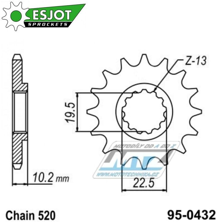 Obrázek produktu Kolečko řetězové (pastorek) 0432-12zubů ESJOT 50-32032-12 - Suzuki RM250+RMX250 + DRZ400+DRZ400SM + DR250+DR350+DR200+DRZ250 + TS250+SP200+RGV250 + LT250R Quadracer + Kawasaki KLX400 + Beta 350 Jonath 95-0432-12-ES