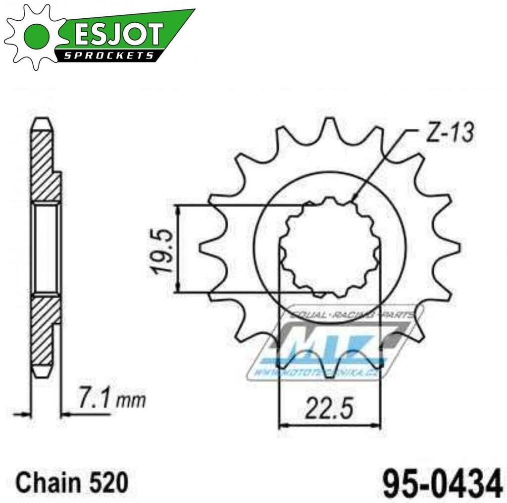 Obrázek produktu Kolečko řetězové (pastorek) 0434-15zubů ESJOT 50-32014-15 - Suzuki DR250+DR400+DR500 + GZ250 Marauder + VL250 Intruder + GF250+TU250X+SP370+SP400 + GN250+GN400 95-0434-15-ES