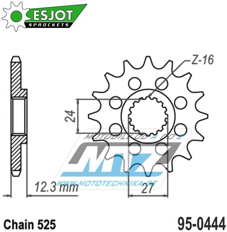 Obrázek produktu Kolečko řetězové (pastorek) 0444-16zubů ESJOT 50-29049-16S - Suzuki GSXR1000+GSXR1000R / 17-24 95-0444-16-ES