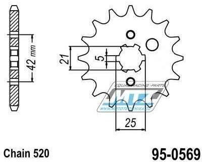 Obrázek produktu Kolečko řetězové (pastorek) 0569-15zubů MTZ - Yamaha YZ250+YZ465+YZ490 + WR250+XT250+DT250+DT400 + SR250+RZ250+RZ350 + TY250+TY300+TY350 + RD350YPVS+YFM350 Warrior+Raptor+Banshee + Kawasaki KX250+KX50 95-0569-15