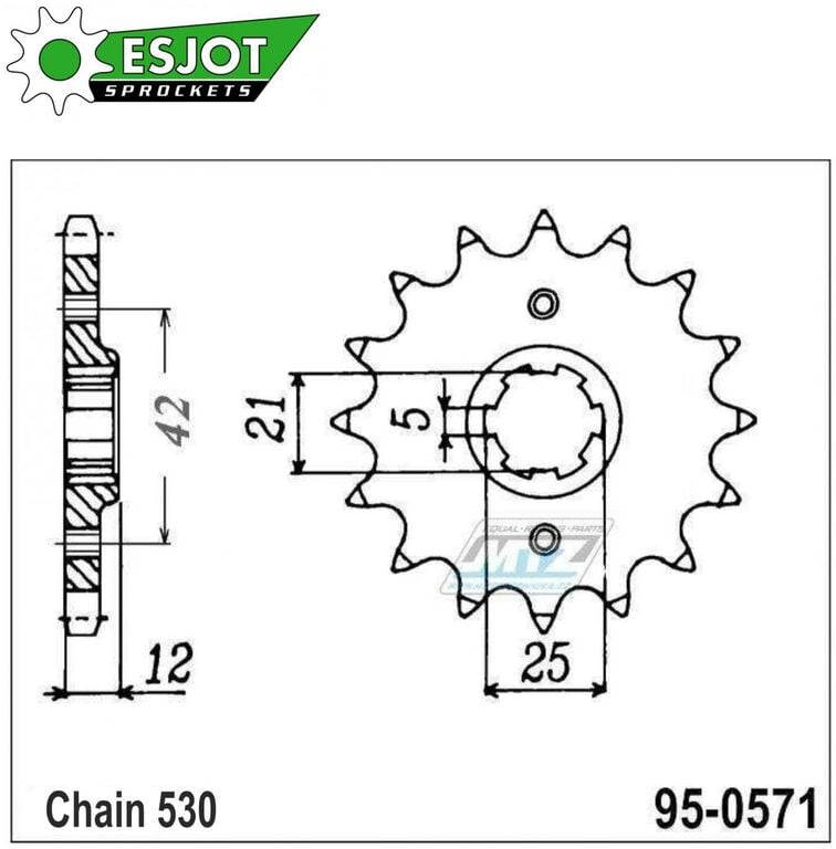 Obrázek produktu Kolečko řetězové (pastorek) 0571-15zubů ESJOT 50-35006-15 - Yamaha XS250 + XJ400 + XS400DOHC + XJ550 + FJ600 + FZ600 + XJ600 + YX600 95-0571-15-ES