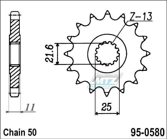 Obrázek produktu Kolečko řetězové (pastorek) 0580-16zubů MTZ - Yamaha FZ6+FZ6 Fazer + YZF750R+YZF-R6+YZF-R7+YZF1000R Thunder Ace+FZR1000R Exup + GTS1000 + FZ700+FZ750+FZX700+FZX750+FZR750 95-0580-16