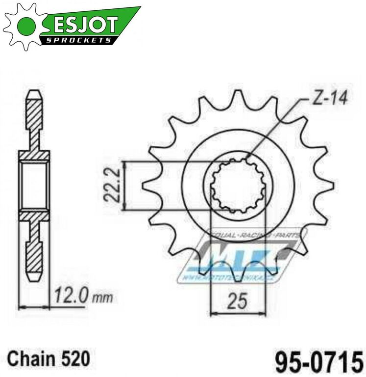 Obrázek produktu Kolečko řetězové (pastorek) 0715-13zubů ESJOT 50-32112-13 - Gas-Gas EC200+EC250+EC300 + ECF400+ECF450+EC515 + FSE400+FSE450+SM400+SM450+SM515 95-0715-13-ES