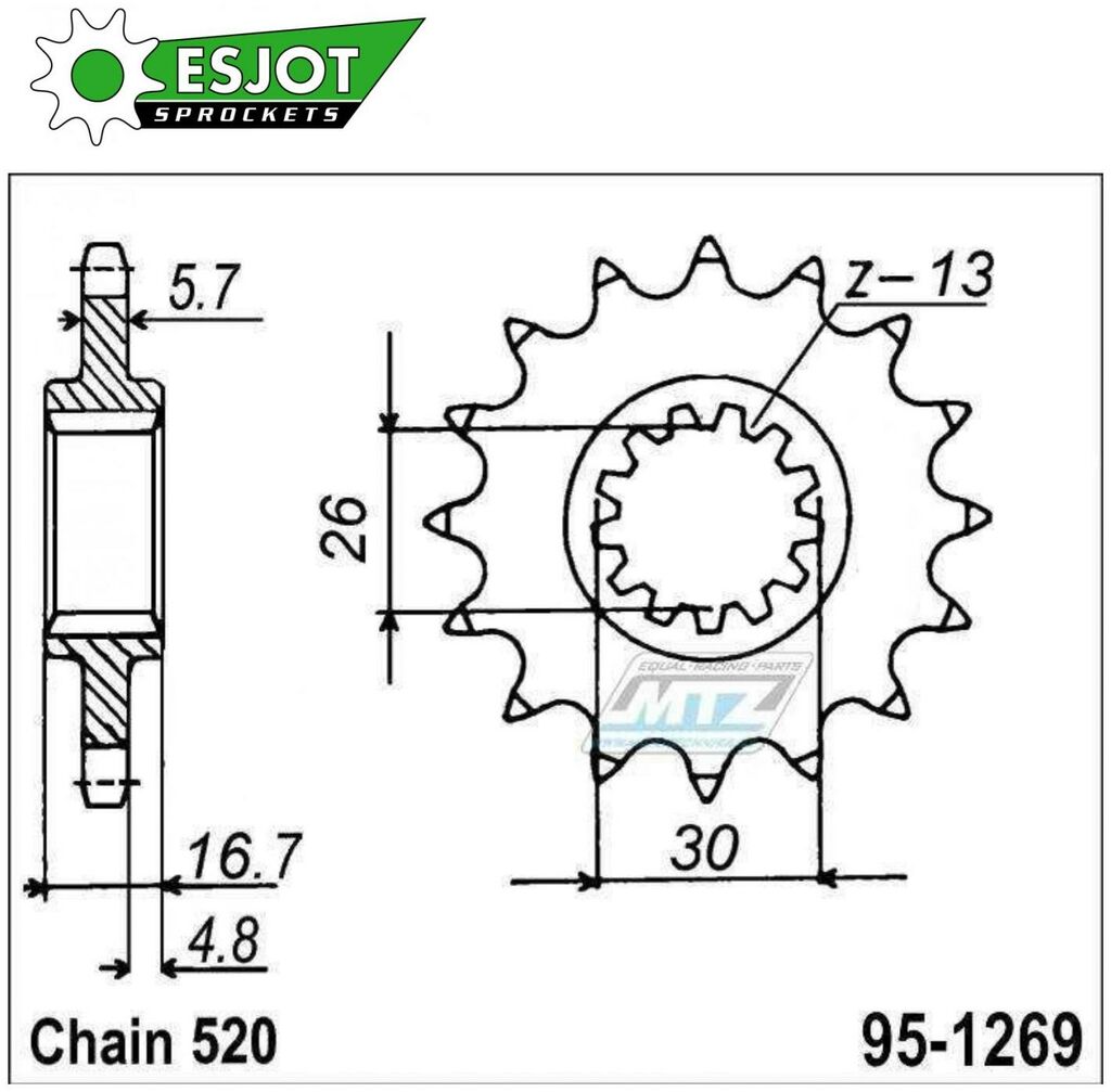 Obrázek produktu Kolečko řetězové (pastorek) 1269-14zubů ESJOT 50-32073-14S - Honda CBR600F + CBR600RA (C-ABS) + CBR600RR + CBR900RR Fireblade + CBR1000RR Fireblade + CBR1000RA Fireblade + CBR1000S Fireblade SP + VTR1 95-1269-14-ES