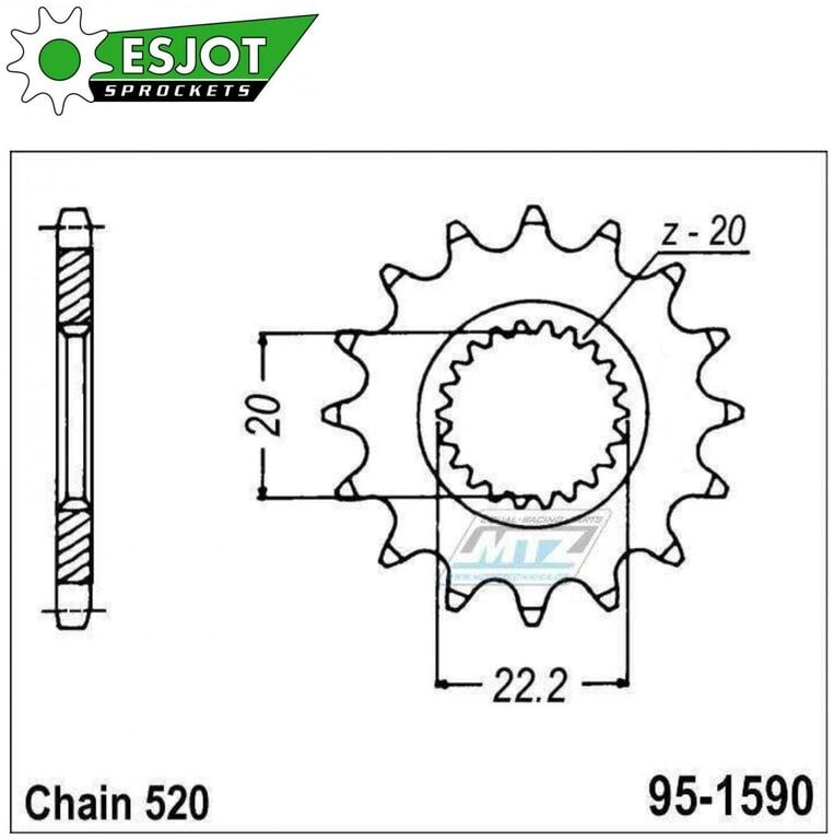 Obrázek produktu Kolečko řetězové (pastorek) 1590-14zubů ESJOT 50-32109-14 - Yamaha YZ125+YZF250+WRF250 + WR250R+WR250X + Gas-Gas ECF250+ECF300+ECF450 95-1590-14-ES