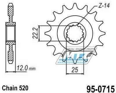 Obrázek produktu Kolečko řetězové (pastorek) 0715-13zubů MTZ - Gas-Gas EC200+EC250+EC300 + ECF400+ECF450+EC515 + FSE400+FSE450+SM400+SM450+SM515 95-0715-13